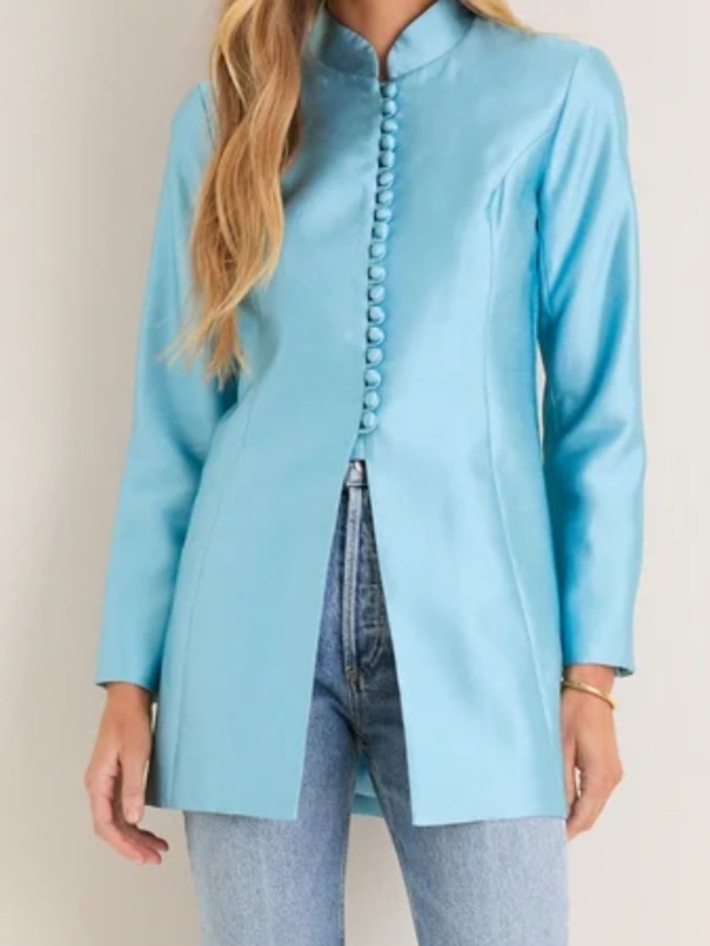 NWT TUCKERNUCK Robins Egg Blue Dupioni Mandarin Collar Tamara Tunic Size 8